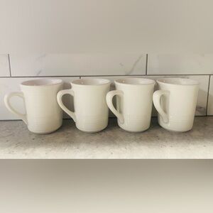 4 Retro Style White Diner Coffee Mugs
